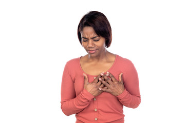 Adorable african woman with pink t-shirt