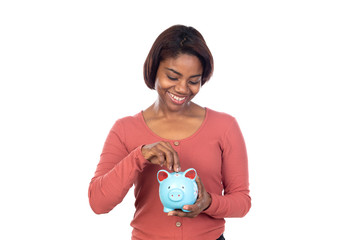 Adorable african woman with pink t-shirt