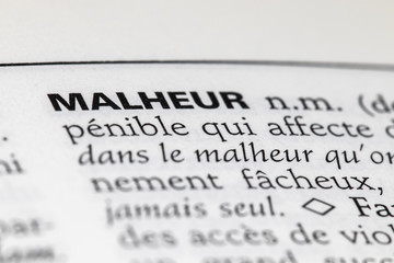 Définition du mot malheur dans le dictionnaire français