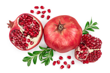 Pomegranate isolated on white background with clipping path and full depth of field. Top view. Flat lay