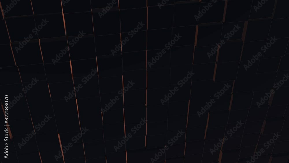 Poster animation of wall consisting of cubes in brown shade moving forward and backward chaotically.