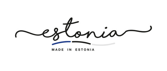 Made in Estonia handwritten calligraphic lettering logo sticker flag ribbon banner