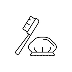 Shower cap, washcloth, brush icon. Simple line, outline vector bathroom icons for ui and ux, website or mobile application