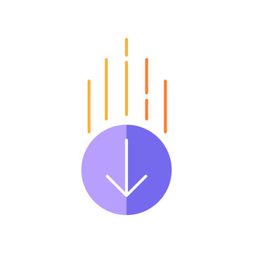 Down arrow in circle flat design cartoon RGB color icon. Page browsing direction. Website pointer. Web cursor. Scrolldown interface directional button in round shape. Vector silhouette illustration