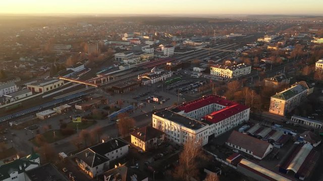 aerial view industrial railway location.