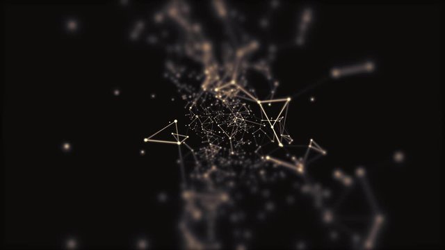 Digital plexus network in virtual space coming closer, zooming out.