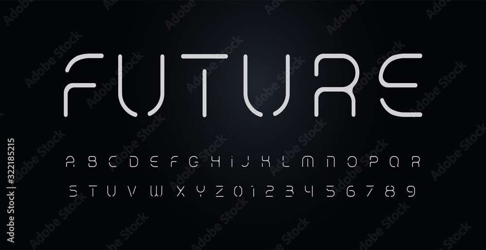 Poster future stencil alphabet. thin segment line font, minimal type for modern futuristic logo, elegant mo