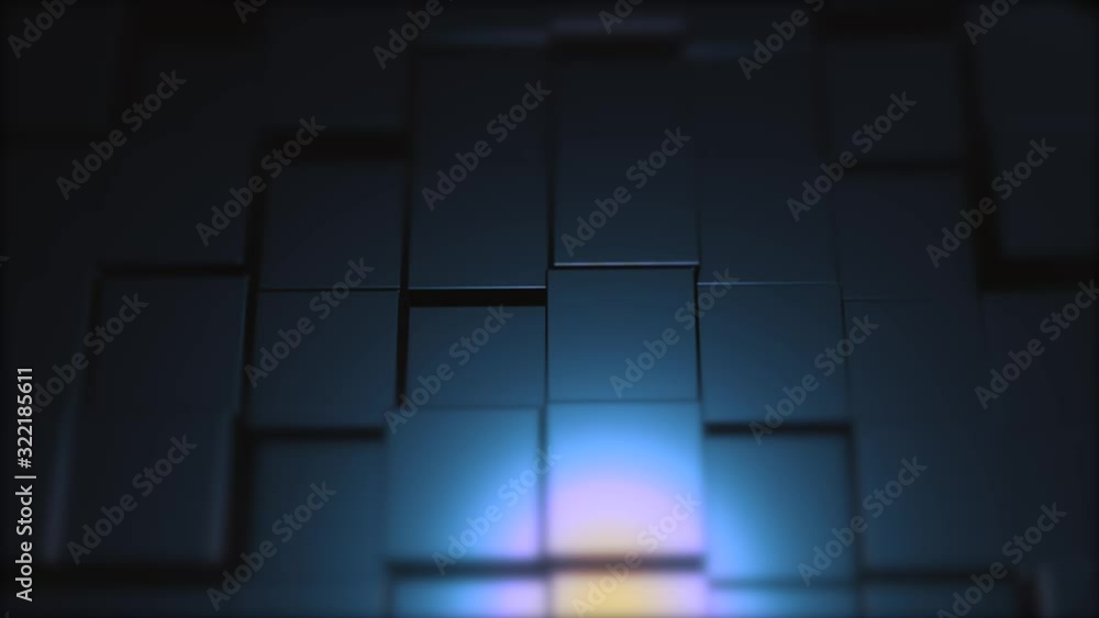 Poster cool background of blue cubes net zomming out, so that abstract sun becomes visible on this squared 
