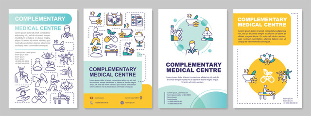 Fototapeta na wymiar Complementary medical centre brochure template. Alternative medicine flyer, booklet, leaflet print, cover design with linear icons. Vector layouts for magazines, annual reports, advertising posters