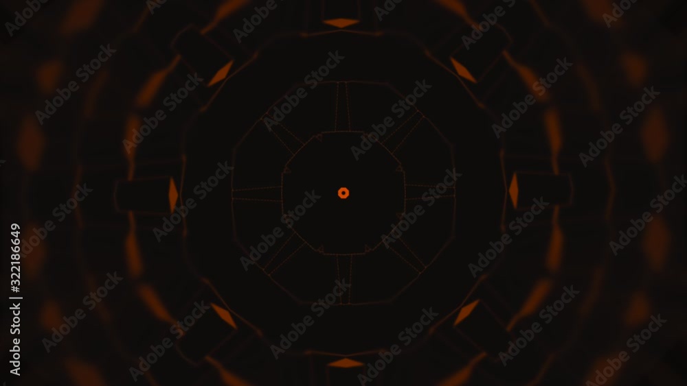 Poster aura energy visualization. polygonal pattern in brown and black with focus on center in zoom in and 