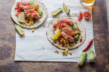 Mexican crab tacos flat lay with copy space © fazeful