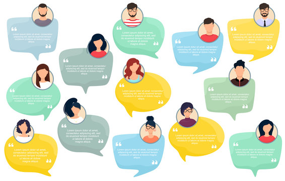Testimonial Speech bubble concept, customer feedback for info graphic, application for info graphic, application and website. Creative testimonials template with different shapes. Vector illustration.