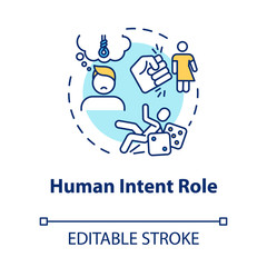 Human intent role concept icon. Injury cause, traumatism psychological factor, depression and conflict result idea thin line illustration. Vector isolated outline RGB color drawing. Editable stroke