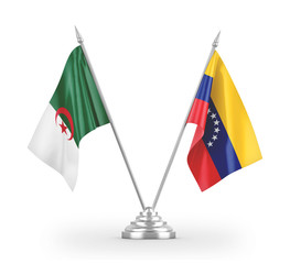Venezuela and Algeria table flags isolated on white 3D rendering