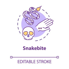 Snakebite, injury, bitten wound concept icon. Reptile bite, toxic poison, danger, health hazard idea thin line illustration. Vector isolated outline RGB color drawing. Editable stroke