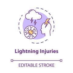 Lightning injuries, traumatism natural factor concept icon. Trauma cause, electric discharge, thunderbolt idea thin line illustration. Vector isolated outline RGB color drawing. Editable stroke