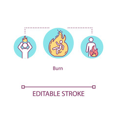 Burn, skin injury concept icon. Fire accident effect, high temperature action, heat exposure idea thin line illustration. Vector isolated outline RGB color drawing. Editable stroke