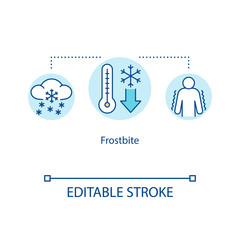Frostbite, skin freezing concept icon. Low temperature effect, winter traumatism, skin injury idea thin line illustration. Vector isolated outline RGB color drawing. Editable stroke