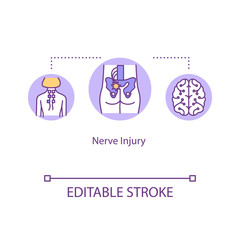 Nerve injury, nervous tissue trauma concept icon. Neurapraxia, axonotmesis and neurotmesis, cells degeneration idea thin line illustration. Vector isolated outline RGB color drawing. Editable stroke