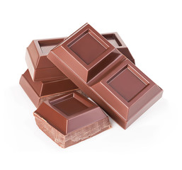 Chocolate bars stack isolated on white background.