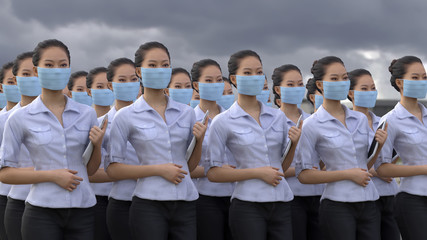 group of asian women in protective masks