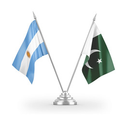 Pakistan and Argentina table flags isolated on white 3D rendering