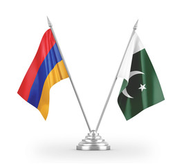 Pakistan and Armenia table flags isolated on white 3D rendering