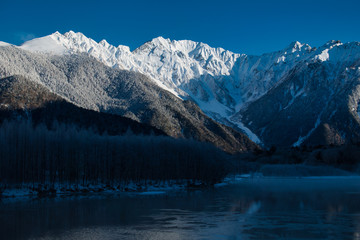 上高地, 北アルプス, 冬, 雪, 青空, 風景, 山