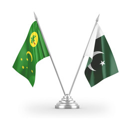 Pakistan and Cocos Keeling Islands table flags isolated on white 3D rendering