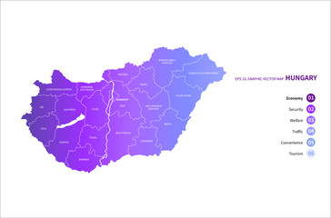 graphic vector map of hungary. eu country map. hungary map.