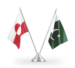 Pakistan and Greenland table flags isolated on white 3D rendering