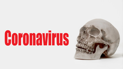 The epidemic in China. Coronavirus. The inscription Coronavirus next to the human skull. Concept -...
