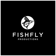 Creative Simple fly fish clean logo design template