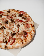 Hot true ITALIAN PIZZA isolation on white background. 