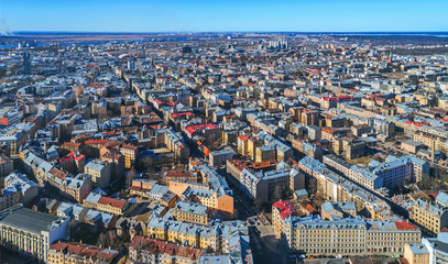 Obraz premium Beautiful aerial panorama view of Riga city skyline, Latvia