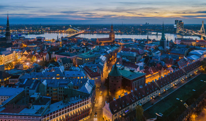 Beautiful aerial panorama view of Riga city skyline, Latvia