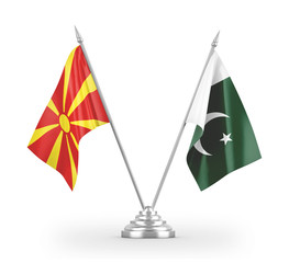 Pakistan and North Macedonia table flags isolated on white 3D rendering
