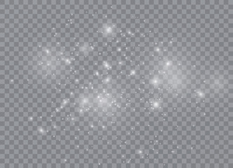 White sparks glitter special light effect. Vector sparkles on transparent background. Sparkling magic dust particles.