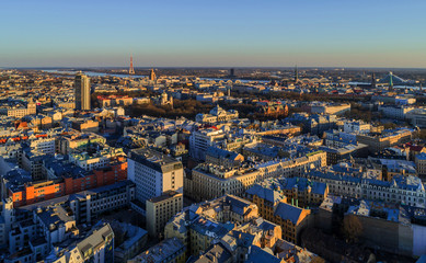 Beautiful aerial panorama view of Riga city skyline, Latvia
