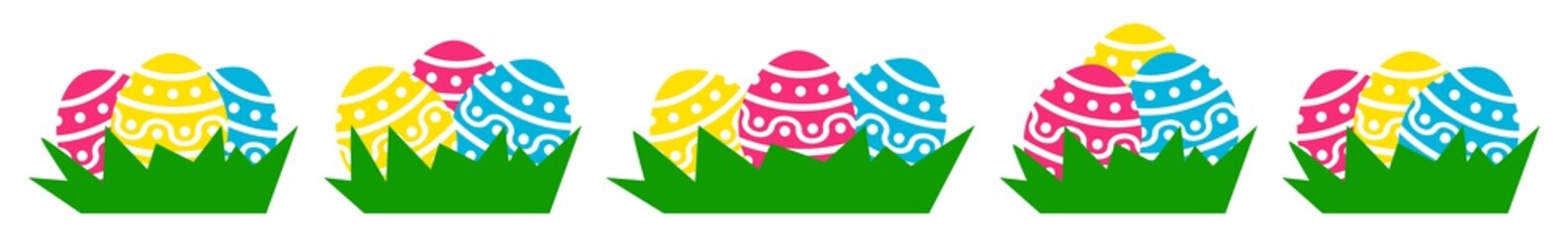 Easter Basket Icon Color | Painted Easter Eggs Illustration | Happy Easter Egg Hunt Symbol | Holiday Logo | April Spring Sign | Isolated | Variations