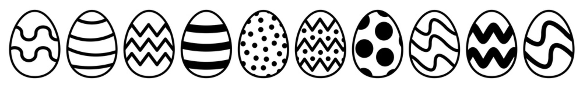 Easter Egg Icon Black | Painted Eggs Illustration | Happy Easter Hunt Symbol | Holiday Logo | April Spring Sign | Isolated | Variations