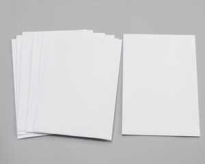 Poster mock-ups paper, white paper isolated on gray background, Blank portrait A4 brochure magazine, can use banners products business cards to showcase your.