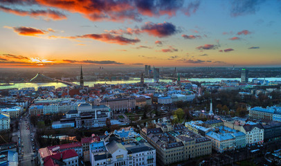 Beautiful aerial panorama view of Riga city skyline, Latvia