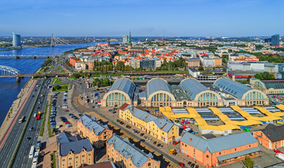 Obraz premium Beautiful aerial panorama view of Riga city skyline, Latvia