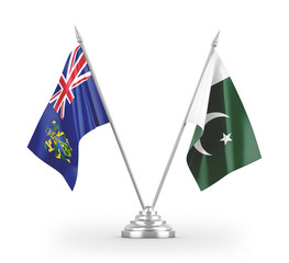 Pakistan and Pitcairn Islands table flags isolated on white 3D rendering