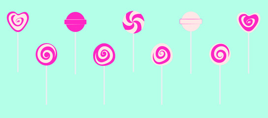 Sweets and candy icon vector set on a blue background