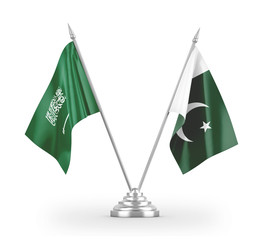 Pakistan and Saudi Arabia table flags isolated on white 3D rendering