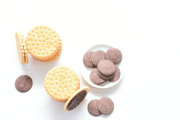  Chocolate cookies displayed on light background