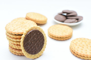  Chocolate cookies displayed on light background