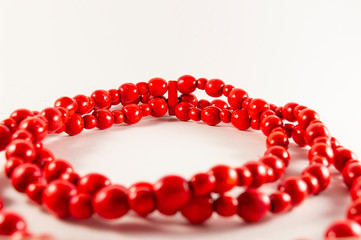Red natural eco wooden necklace